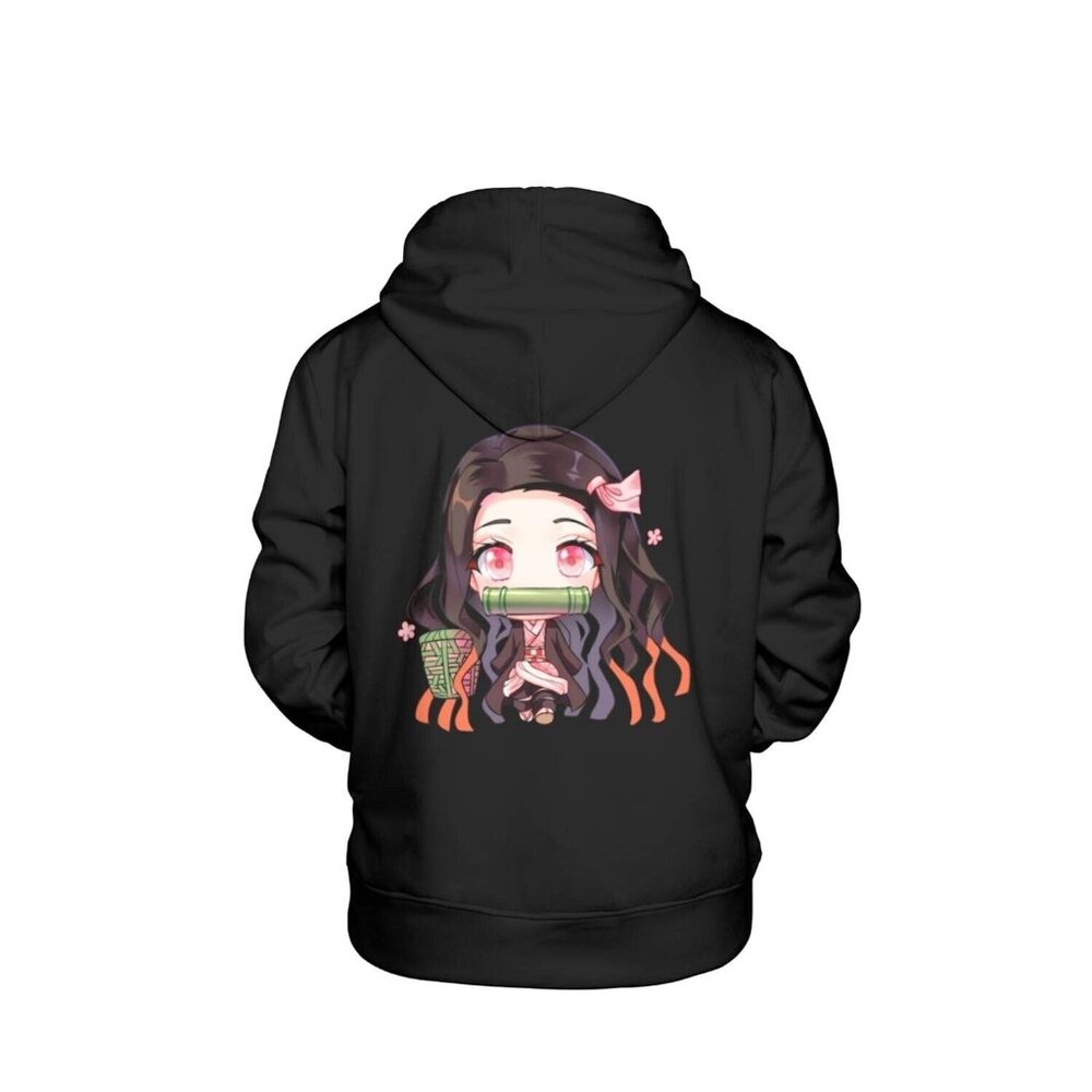 Demon Slayer Hoodie 3D Printed Anime Pullover Sweatshirt Hooded, Black, Large